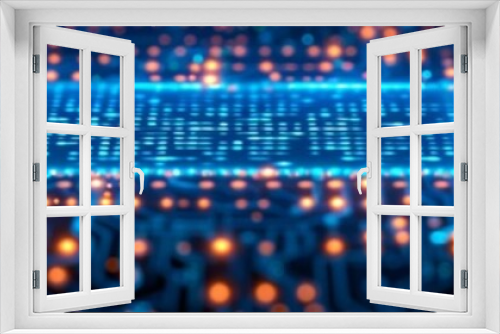 Futuristic Digital Network Grid with Central Processing Unit, Perfect for Themes of Cybersecurity, Data Processing, and Network Infrastructure