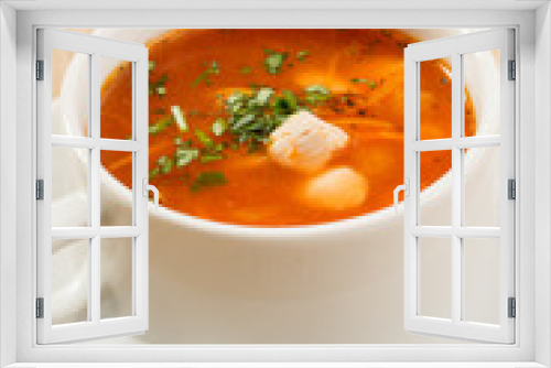 Fototapeta Naklejka Na Ścianę Okno 3D - tomato soup with vegetables and meat