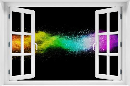 Fototapeta Naklejka Na Ścianę Okno 3D - Abstract powder splatted background. Colorful powder explosion on black background. Colored cloud. Colorful dust explode. Paint Holi