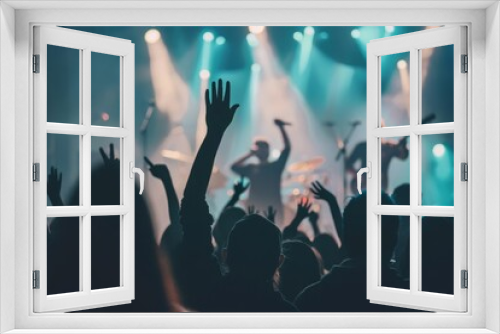 euphoric crowd raising hands at live music concert lifestyle photography