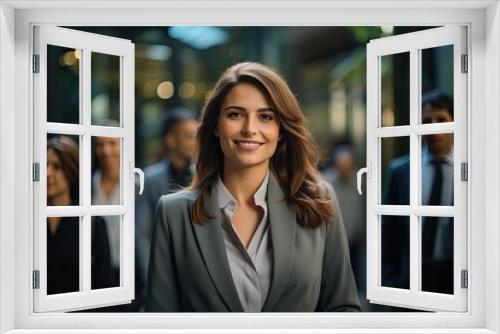 Smiling businesswoman in city