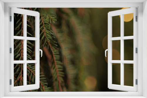 Fototapeta Naklejka Na Ścianę Okno 3D - Background a texture spruce branches of Christmas tree for a Christmas card. Banner with copy space.