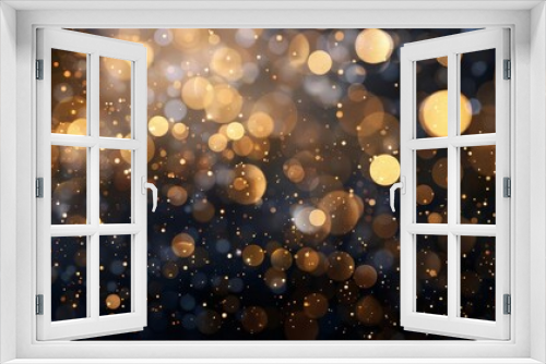 Gold and silver bokeh circles on a dark background, evoking stars in the night sky