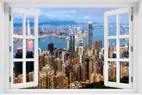 Fototapeta Naklejka Na Ścianę Okno 3D - Hong Kong skyline cityscape with skyscrapers in downtown at twilight in Hong Kong, China