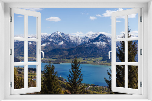 Fototapeta Naklejka Na Ścianę Okno 3D - Lake Wolfgangsee, landscape with lake and mountains in Austria