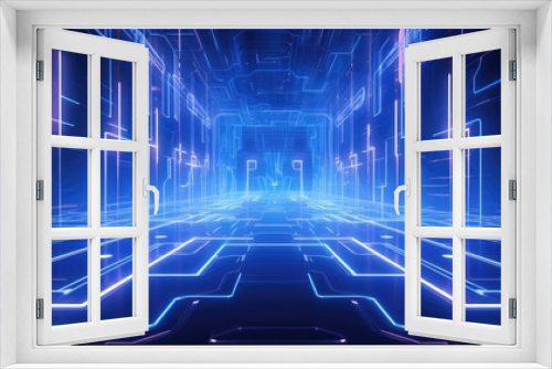 Futuristic Cyberpunk Corridor with Neon Lights