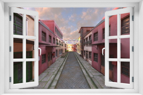 Fototapeta Naklejka Na Ścianę Okno 3D - 石畳のある街かど　3DCGレンダリング