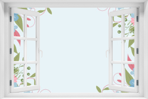 Fototapeta Naklejka Na Ścianę Okno 3D - Dekoracyjne błętkitne tło z niezapominajkami. Kwiatowy wzór, elegancka ozdoba na kartki z życzeniami do wykorzystania na Dzień Matki, wesele, rocznice lub inną uroczystość.