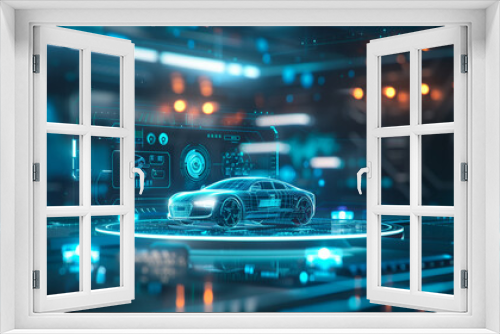 Hologram Auto in HUD Ul style, Futuristic car service, scanning and auto data analysis, Car Auto Service, Modern Design, Diagnostic Auto, Virtual Graphical Interface HUD