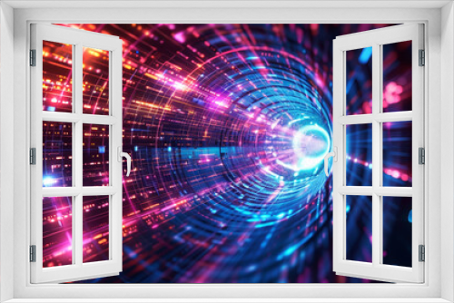 Dive into the digital dimension with this vibrant cyber tunnel, perfect for tech and innovation themes.