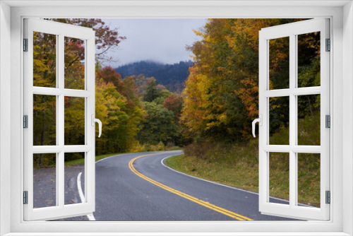 Fototapeta Naklejka Na Ścianę Okno 3D - Road through the Autumn Woods