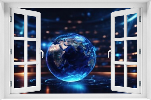 3D illustration dark blue high tech planet earth holographic background