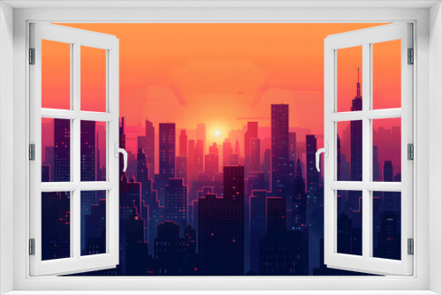 Aesthetic Vector Illustration of City Skyline in Evening Glow - Modern Architecture Silhouette