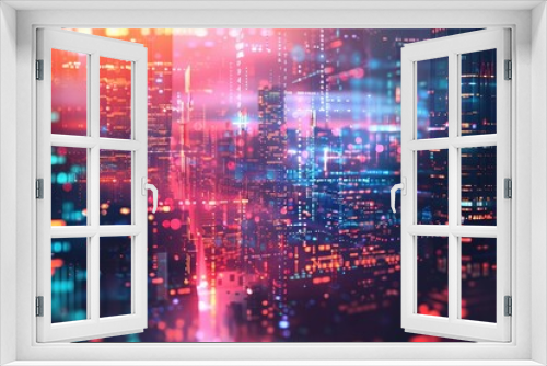 Creative HUD background of a financial district, featuring a cyber color theme, excellent for a banner best for copy space
