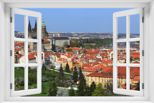 Fototapeta Naklejka Na Ścianę Okno 3D - View on the spring Prague with gothic Castle, Czech Republic