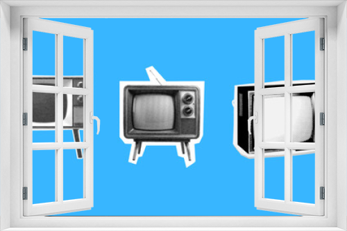 Halftone retro tv set. Old vintage TV in trendy dotted pop art style.