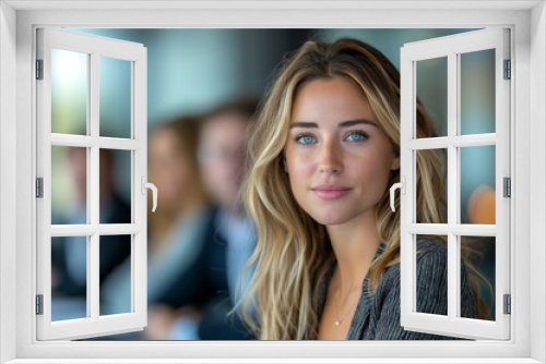 Blonde woman at group meeting