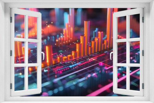 A colorful graph with many different colored lines and bars. The image is abstract and has a futuristic feel to it