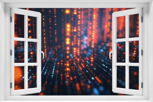 Binary Code with Digital Matrix, Red and Blue Lighting, Cybersecurity and Data Visualization