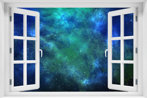 Fototapeta Naklejka Na Ścianę Okno 3D - green and light blue nebulas space background, 3d illustration