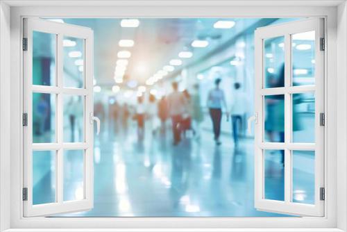 abstract blurred background of doctors and patients in busy hospital corridor or clinic interior healthcare concept illustration