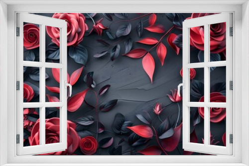 3d wallpaper, red roses on black background