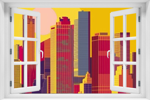 Skyscrapers, high-rise buildings colorful vector illustrations set. Beautiful simple AI generated image in 4K, unique.