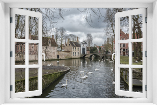 Fototapeta Naklejka Na Ścianę Okno 3D - Landscape at Lake Minnewater in Bruges, Belgium