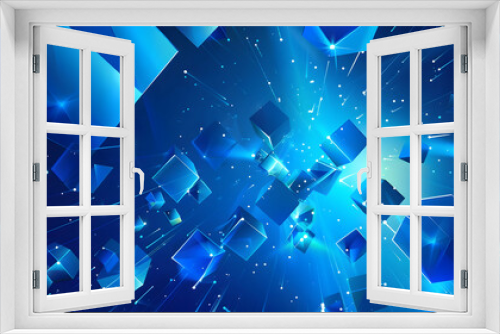 Abstract blue background with geometric shapes and cubes, futuristic design