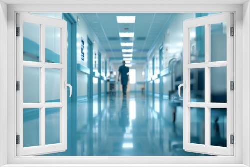 person and bed on a corridor in a hospital, shallow depth of field