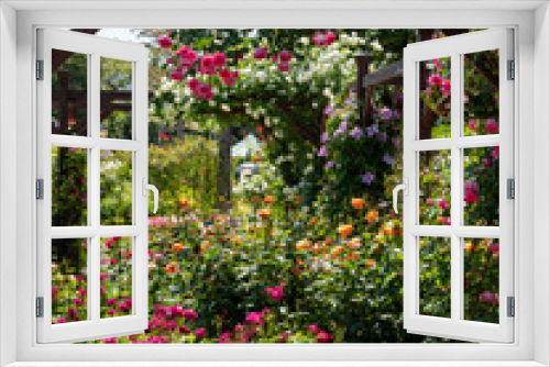 Fototapeta Naklejka Na Ścianę Okno 3D - 鮮やかな薔薇の花が咲く植物園