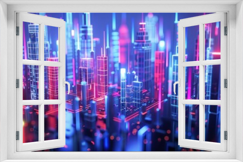 cityscape with space and neon light effect. Modern hi-tech, science, futuristic technology concept AI generated