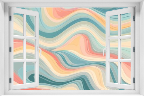 Step into a nostalgic journey with an abstract horizontal background featuring colorful waves. This trendy vector illustration, inspired by the retro 60s and 70s, uses pastel colors to evoke a sense o