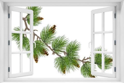 Fototapeta Naklejka Na Ścianę Okno 3D - fir tree branch with cone isolated on transparent, png. illustration in realistic style. Christmas.New Year