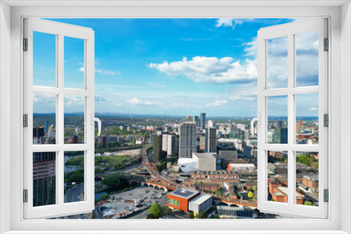 High Angle View of Greater Manchester City Centre Buildings During Beautiful Sunny day over England UK. May 5th, 2024