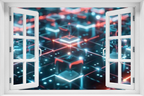 Digital background, squares and lines. Cube in virtual empty space, 3d illustration