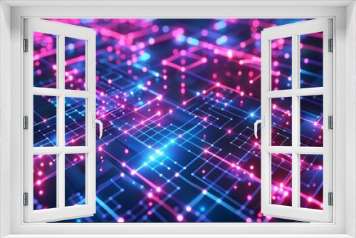 Blockchain Abstract NFT Futuristic Technology Neon Pixel Grid Colorful Background Square 