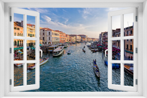Fototapeta Naklejka Na Ścianę Okno 3D - Grand Canal, Venice with View of the river and city historical architecture. with gondolas in Venice, Italy. in winter time.