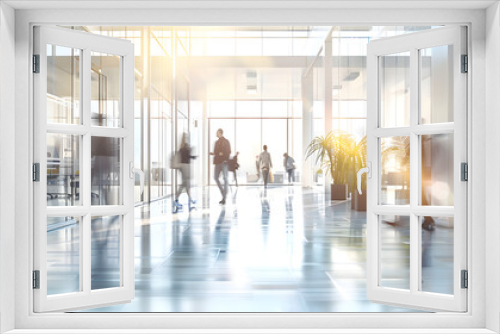 Abstract Blurred Motion of Business People in Office Lobby, Corporate Hustle