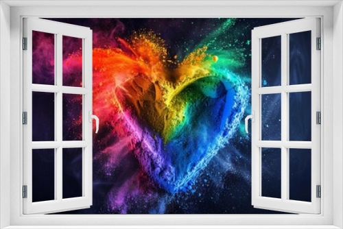 Heart in rainbow colors, rainbow exlplosion of powder