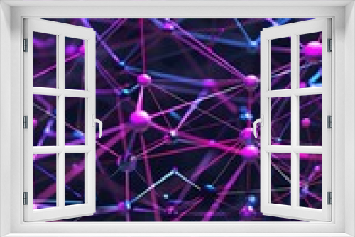 A digital artwork featuring interconnected nodes in vibrant shades of violet and purple