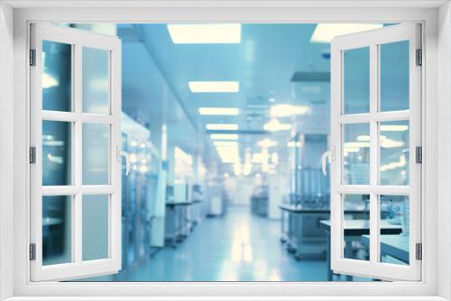 Wide shot of Bright Advanced Semiconductor Production Fab Cleanroom with Working Overhead Wafer Transfer System Computer Chip Manufacturing Process : Generative AI