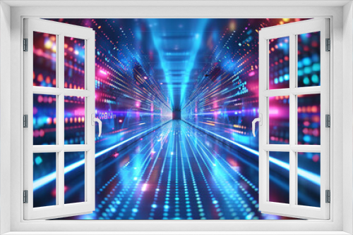 Futuristic technology abstract background with lines for network, big data, data center, server, internet, speed. Abstract neon lights into digital technology tunnel. 3D render