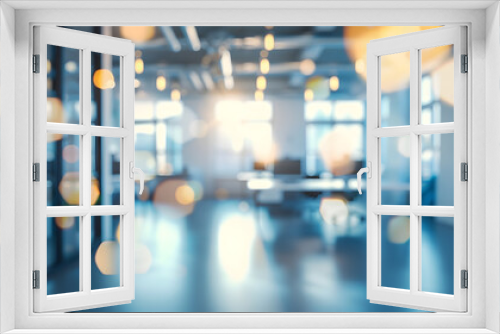 Blurred empty open space office Abstract light bokeh at office interior background for design : Generative AI
