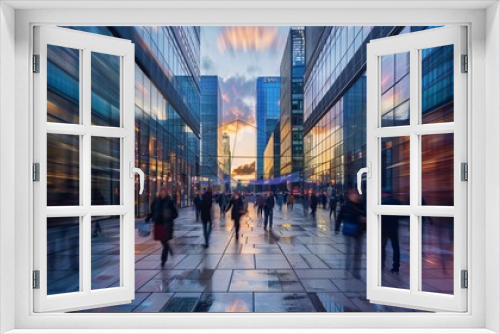 Vibrant Cityscape: A Blur of Motion in a Rainy Downtown