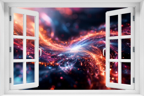 A futuristic and abstract wallpaper design combining the concepts of quantum computing and the vast universe