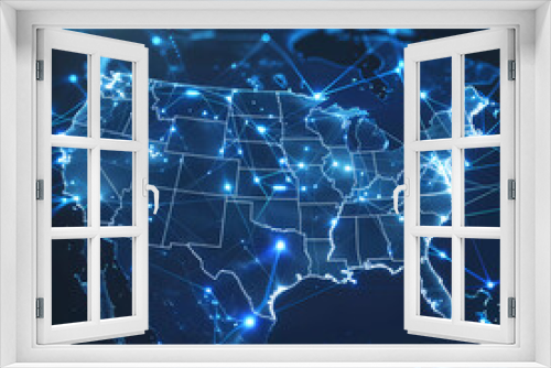 Digital map of USA, concept of North America global network and connectivity, data transfer and cyber technology, information exchange and telecommunication Generative AI 