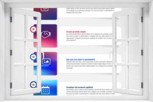 Step by step infographics template with modern gradients, four paper frames and set of icons