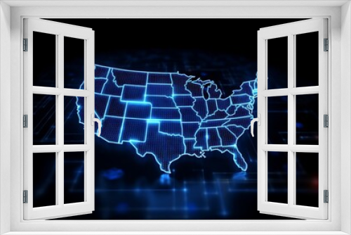 digital usa map hologram on future tech background. global communication and finance background. futuristic usa map in world of technological progress and innovation. cgi 3d render