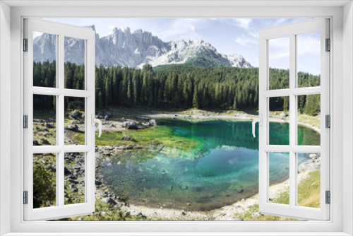 Fototapeta Naklejka Na Ścianę Okno 3D - Carezza lake and mount Latemar